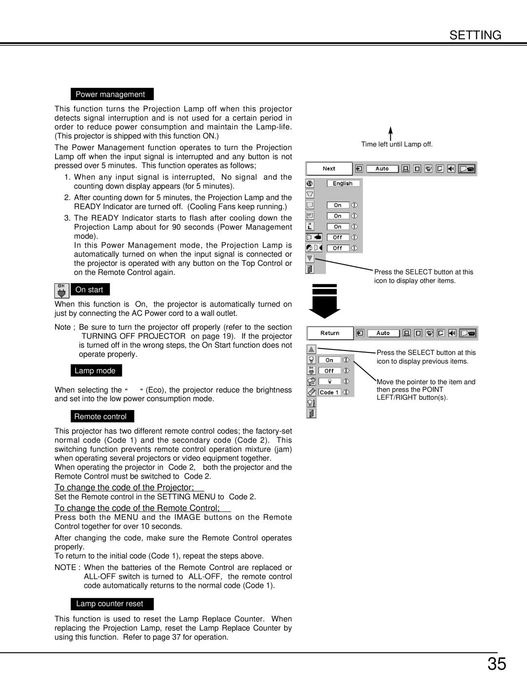 Eiki LC-XNB5M owner manual To change the code of the Projector, To change the code of the Remote Control 