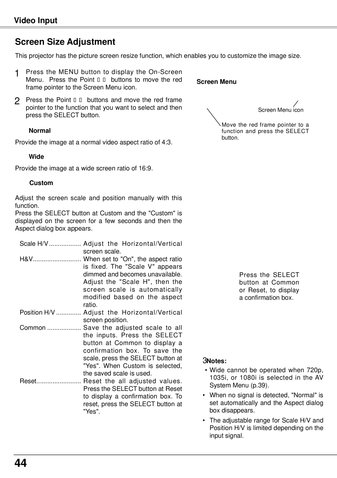 Eiki LC-XS25, LC-XS30 owner manual Provide the image at a normal video aspect ratio 