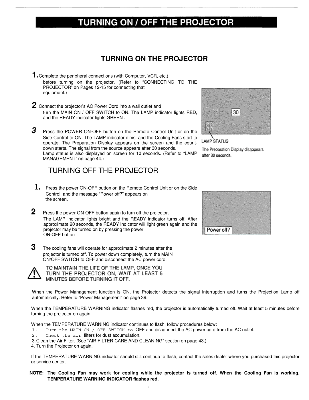 Eiki LC-XT1 instruction manual Turning on the Projector 