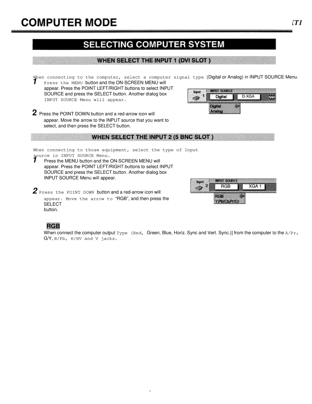 Eiki LC-XT1 instruction manual Rgb 