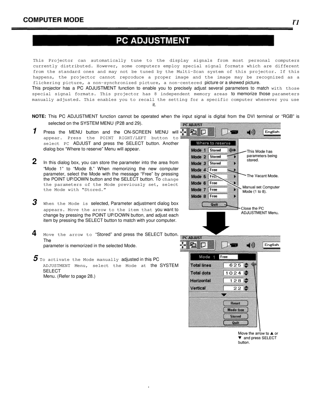 Eiki LC-XT1 instruction manual Appear. Press the Point RIGHT/LEFT button to 