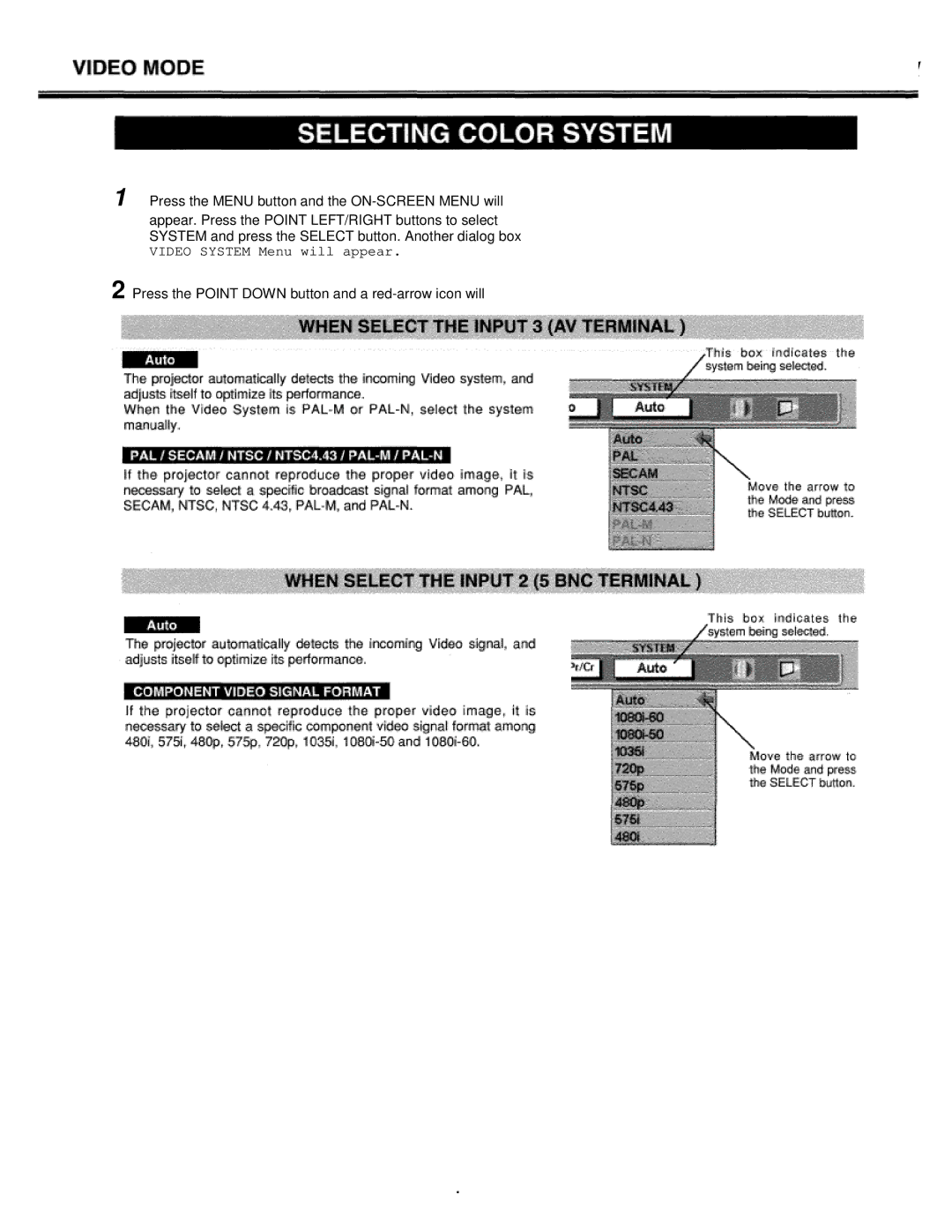 Eiki LC-XT1 instruction manual Video System Menu will appear 