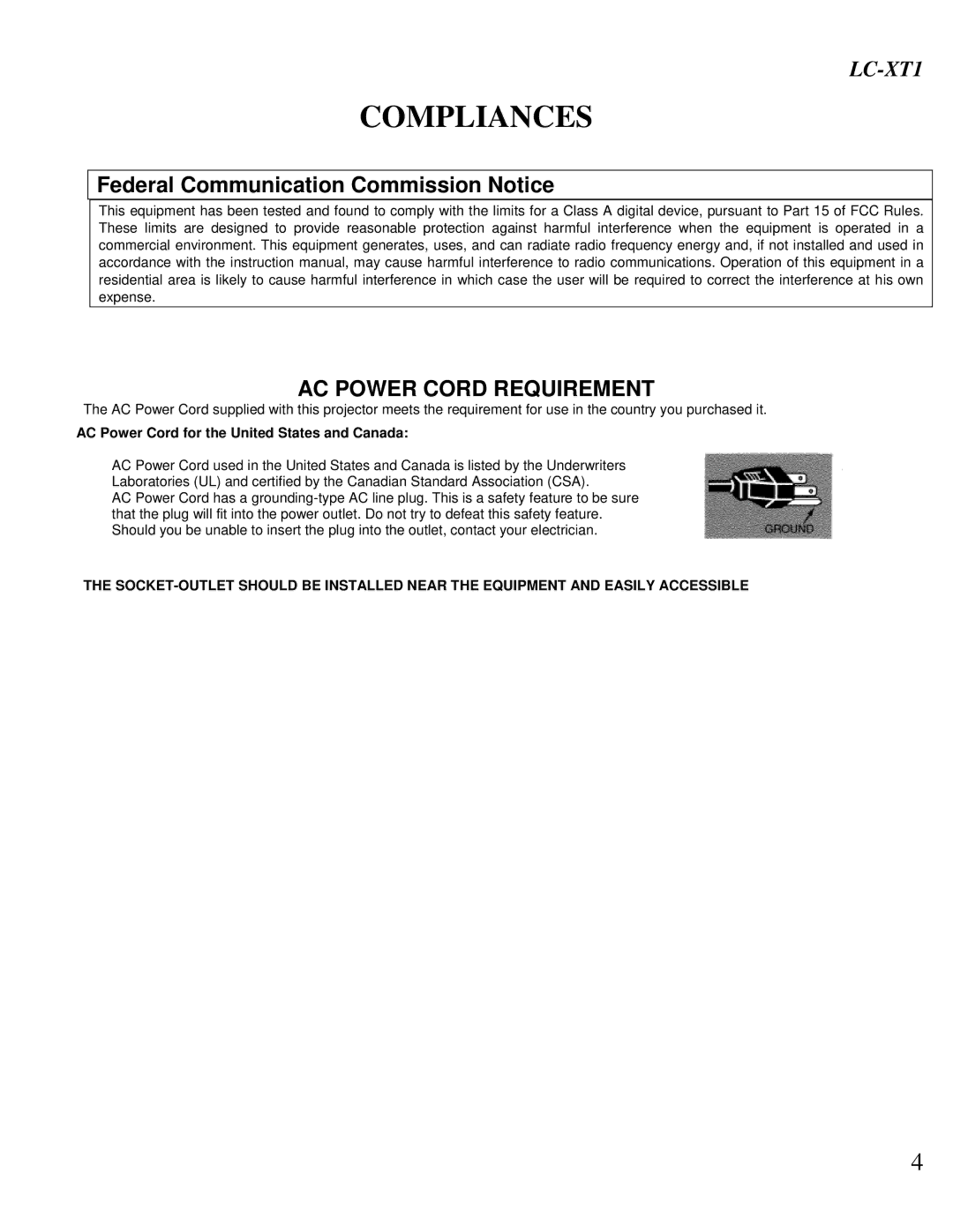 Eiki LC-XT1 instruction manual Compliances 