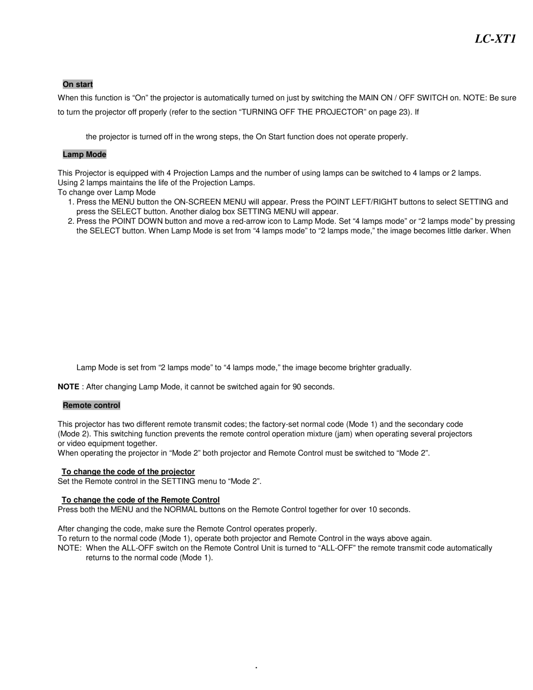 Eiki LC-XT1 instruction manual To change the code of the projector 