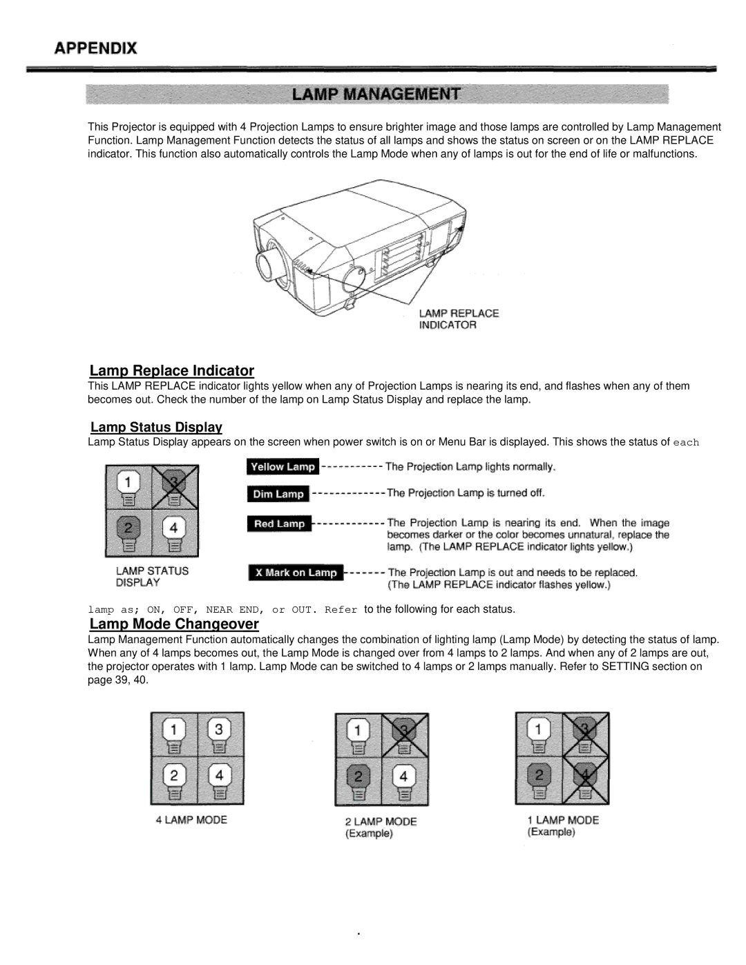 Eiki LC-XT1 instruction manual Lamp Replace Indicator 