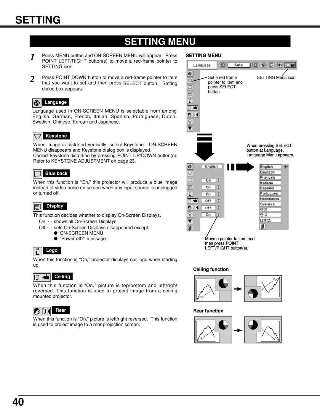 Eiki LC-XT2 instruction manual Setting Menu 
