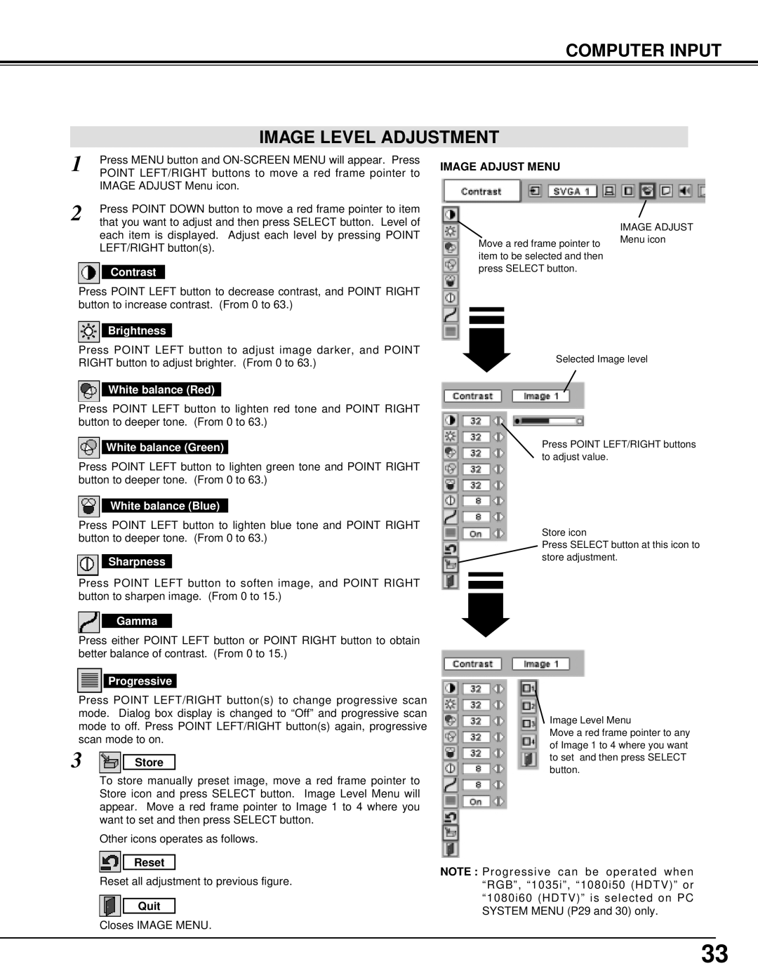 Eiki LC-XT2 instruction manual Computer Input Image Level Adjustment, Image Adjust Menu 