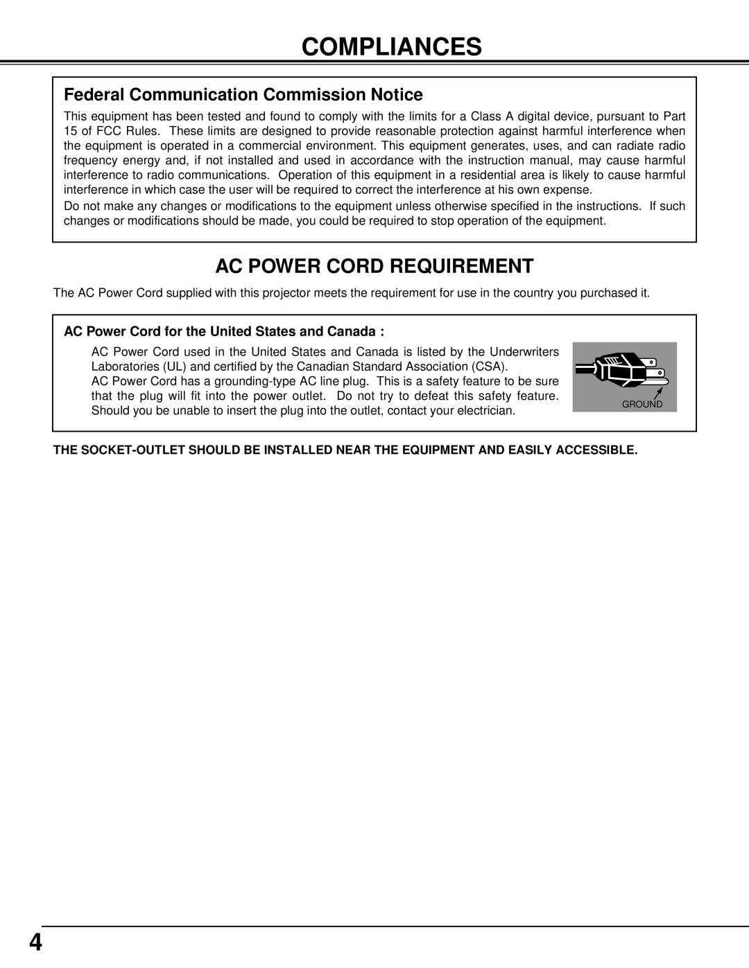 Eiki LC-XT2 instruction manual Compliances, Federal Communication Commission Notice 