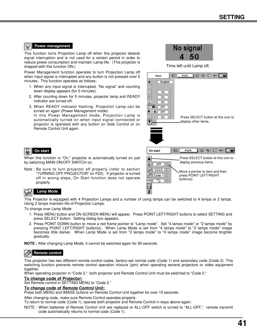 Eiki LC-XT2 instruction manual To change code of Projector, To change code of Remote Control Unit 