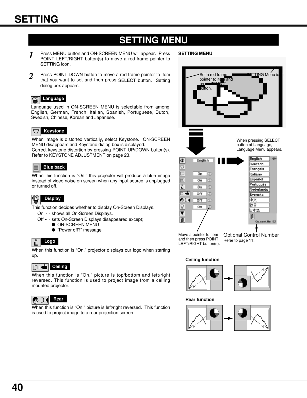 Eiki LC-XT3 instruction manual Setting Menu 