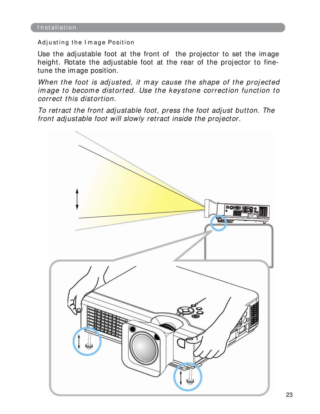 Eiki LC-XWP2000 manual Adjusting the Image Position 