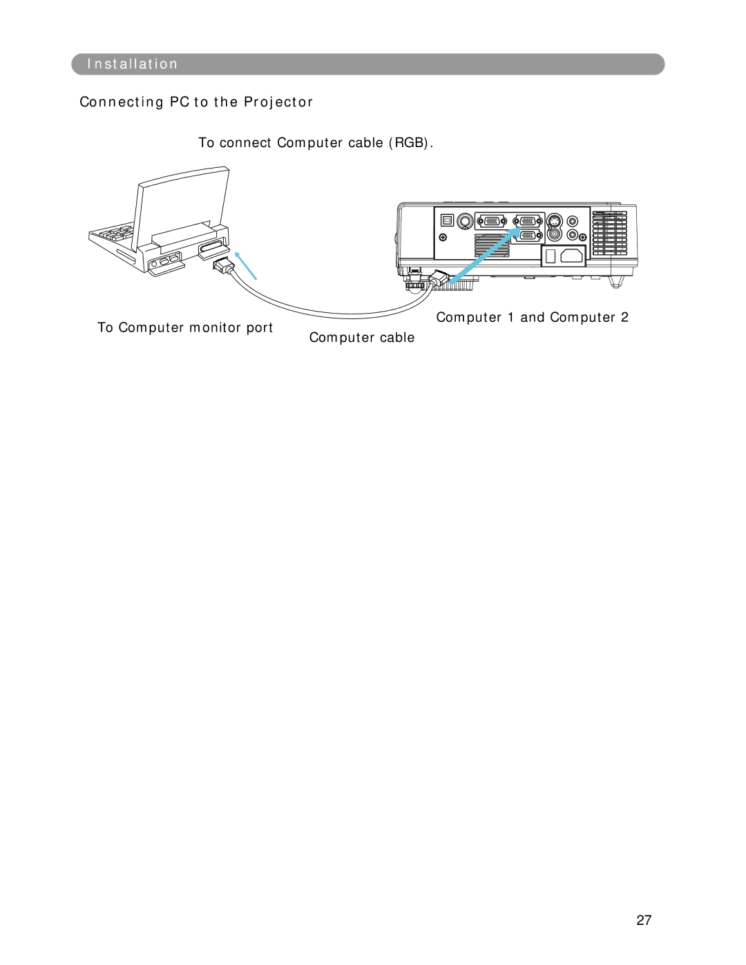 Eiki LC-XWP2000 manual Connecting PC to the Projector 