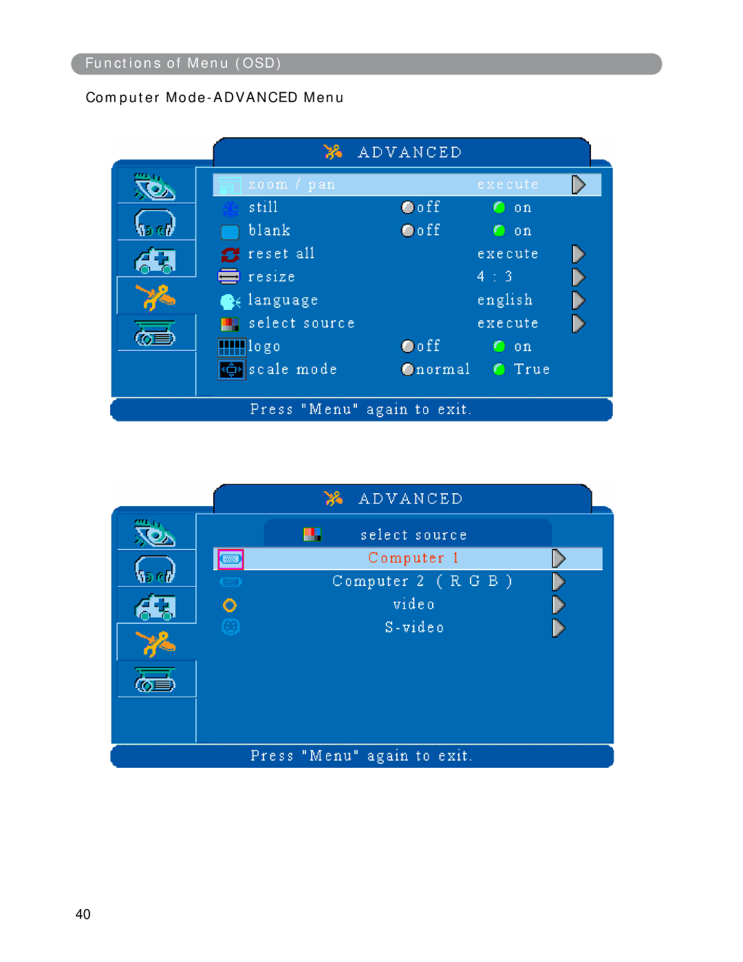 Eiki LC-XWP2000 manual Computer Mode-ADVANCED Menu 