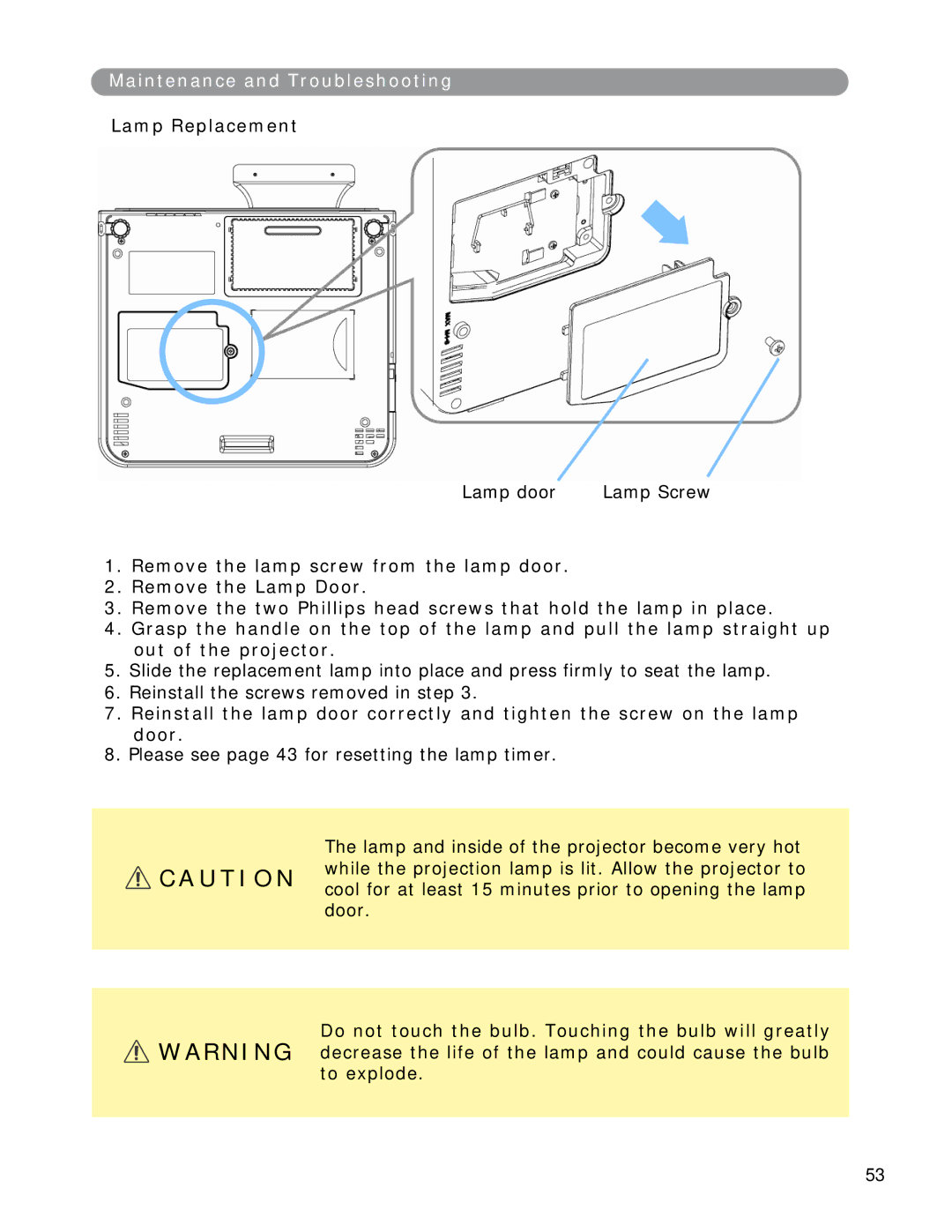 Eiki LC-XWP2000 manual Lamp Replacement 