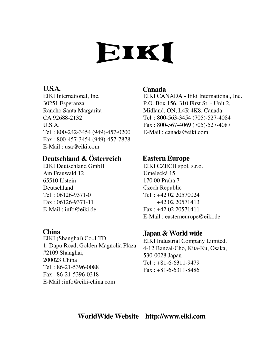 Eiki LC-XWP2000 manual Deutschland & Österreich 