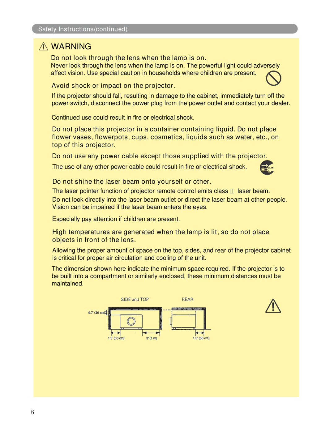 Eiki LC-XWP2000 manual Do not look through the lens when the lamp is on 