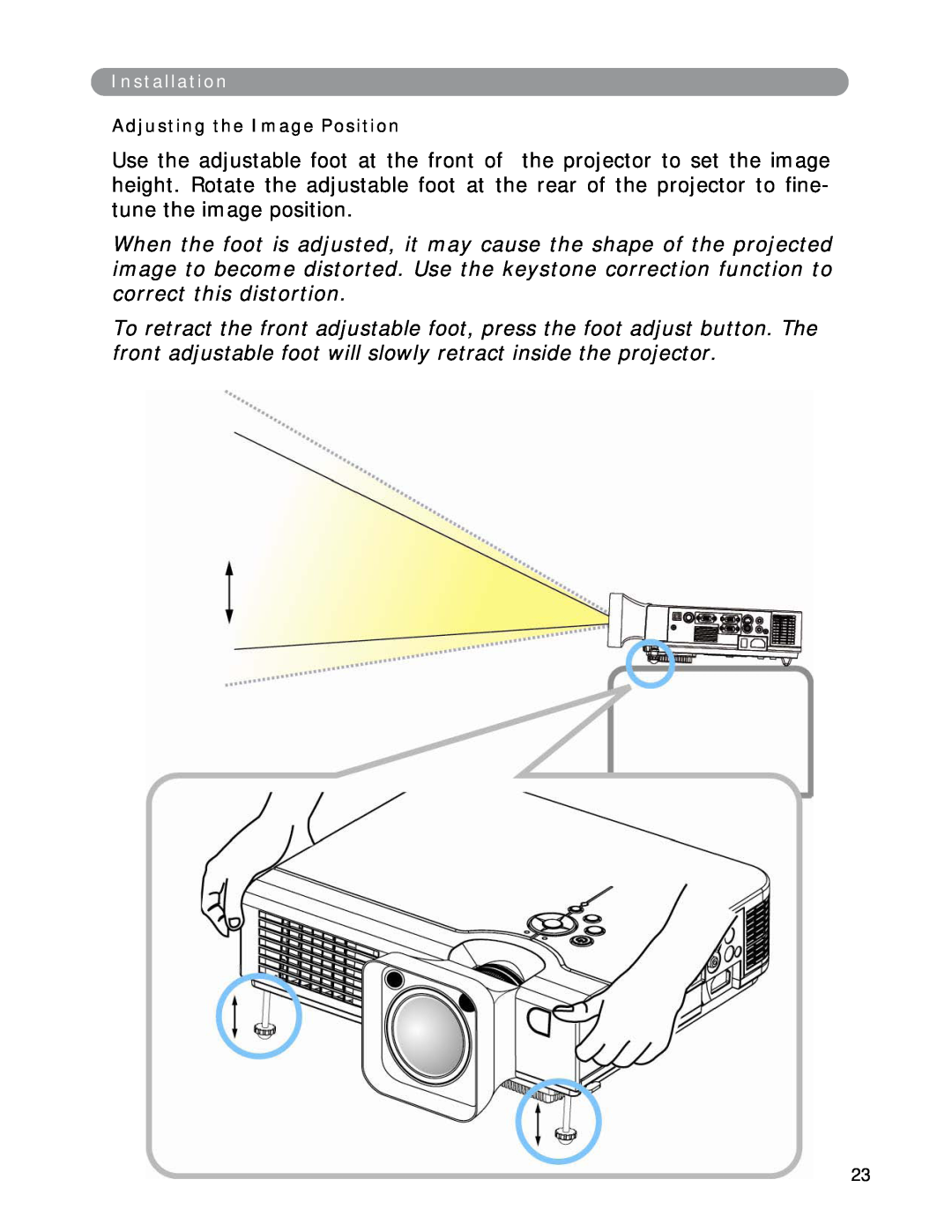Eiki LC-XWP2000 manual Adjusting the Image Position 