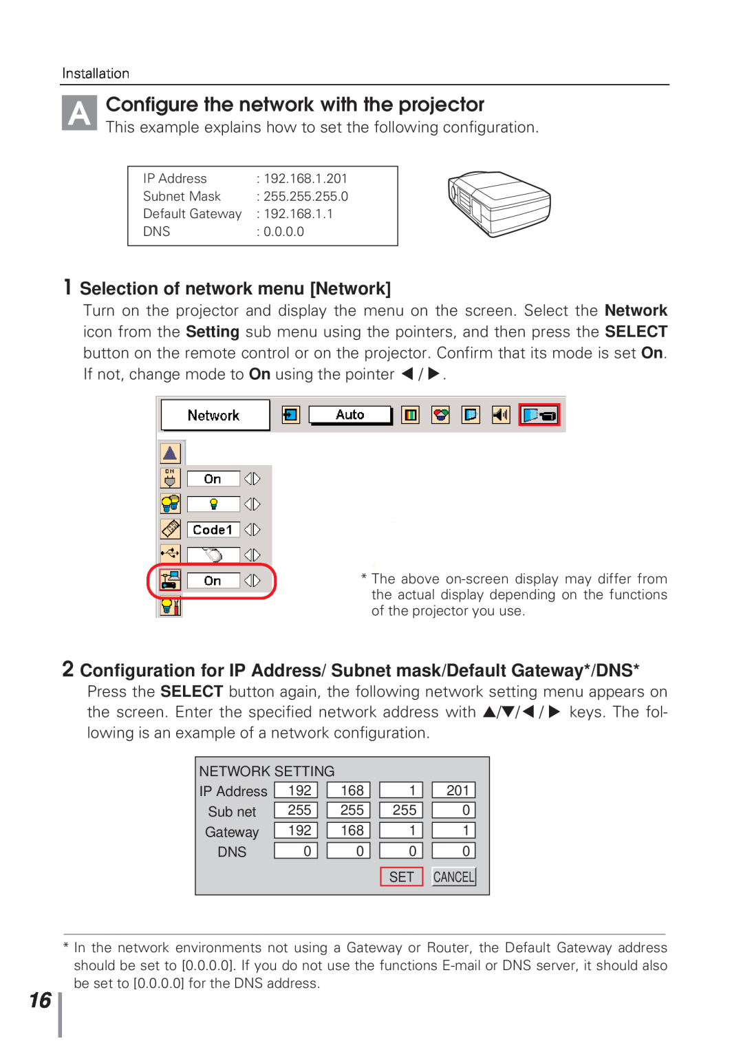 Eiki MD13NET owner manual Configure the network with the projector 