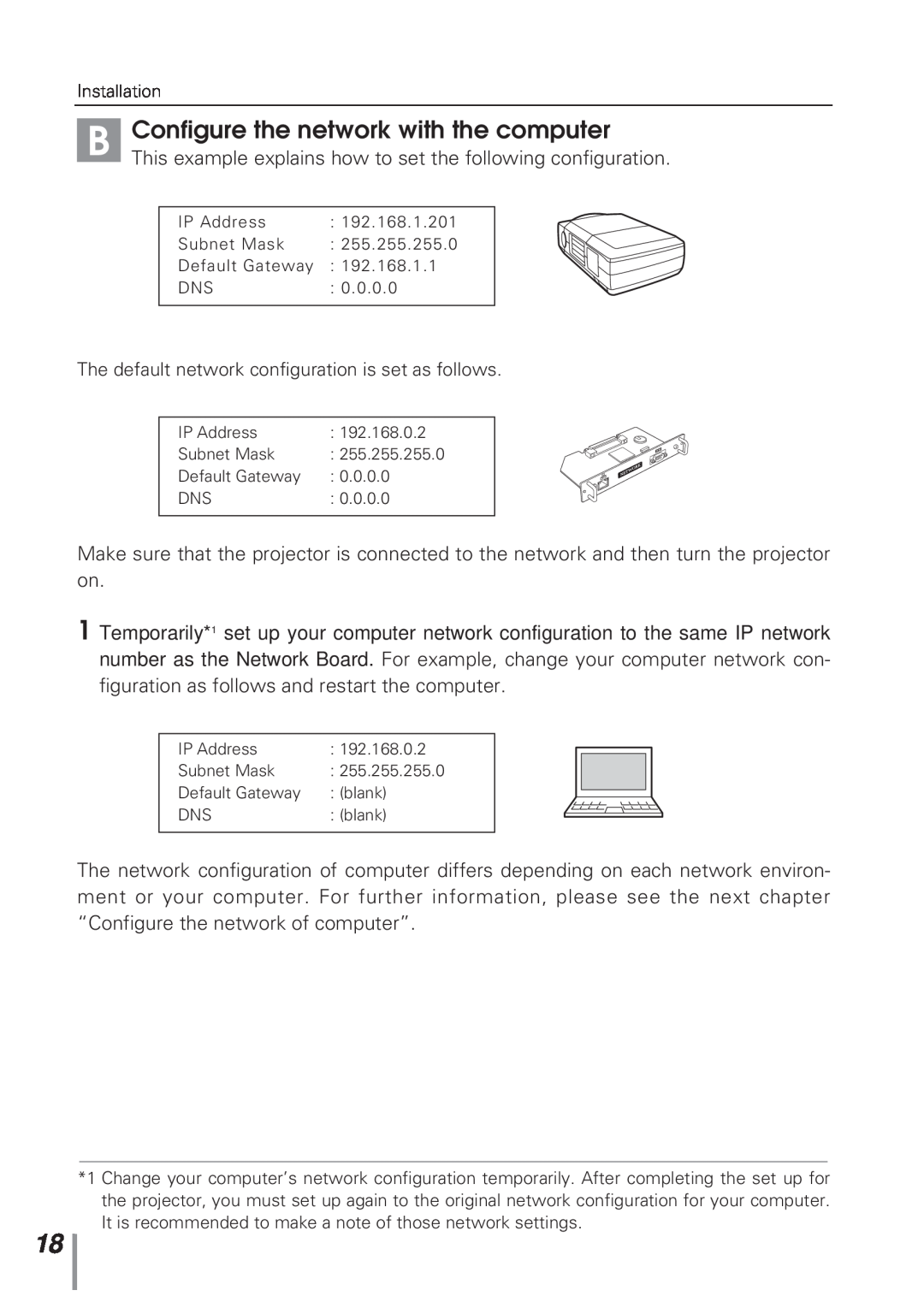 Eiki MD13NET owner manual Configure the network with the computer 