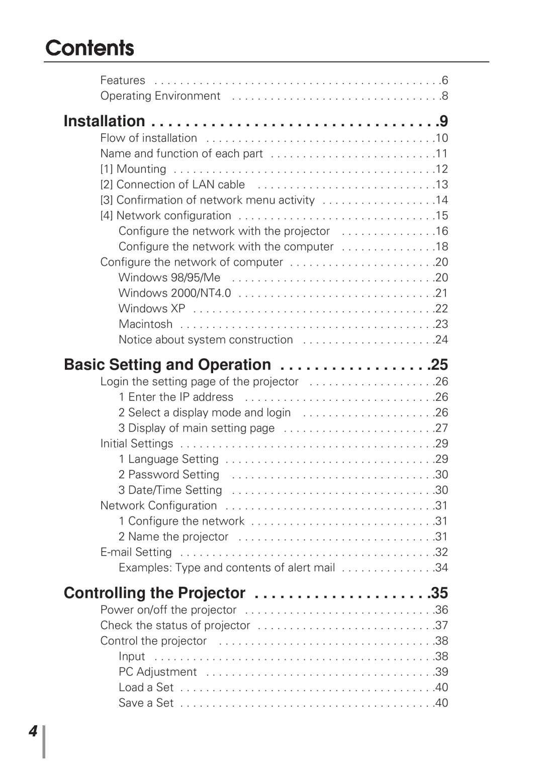 Eiki MD13NET owner manual Contents 