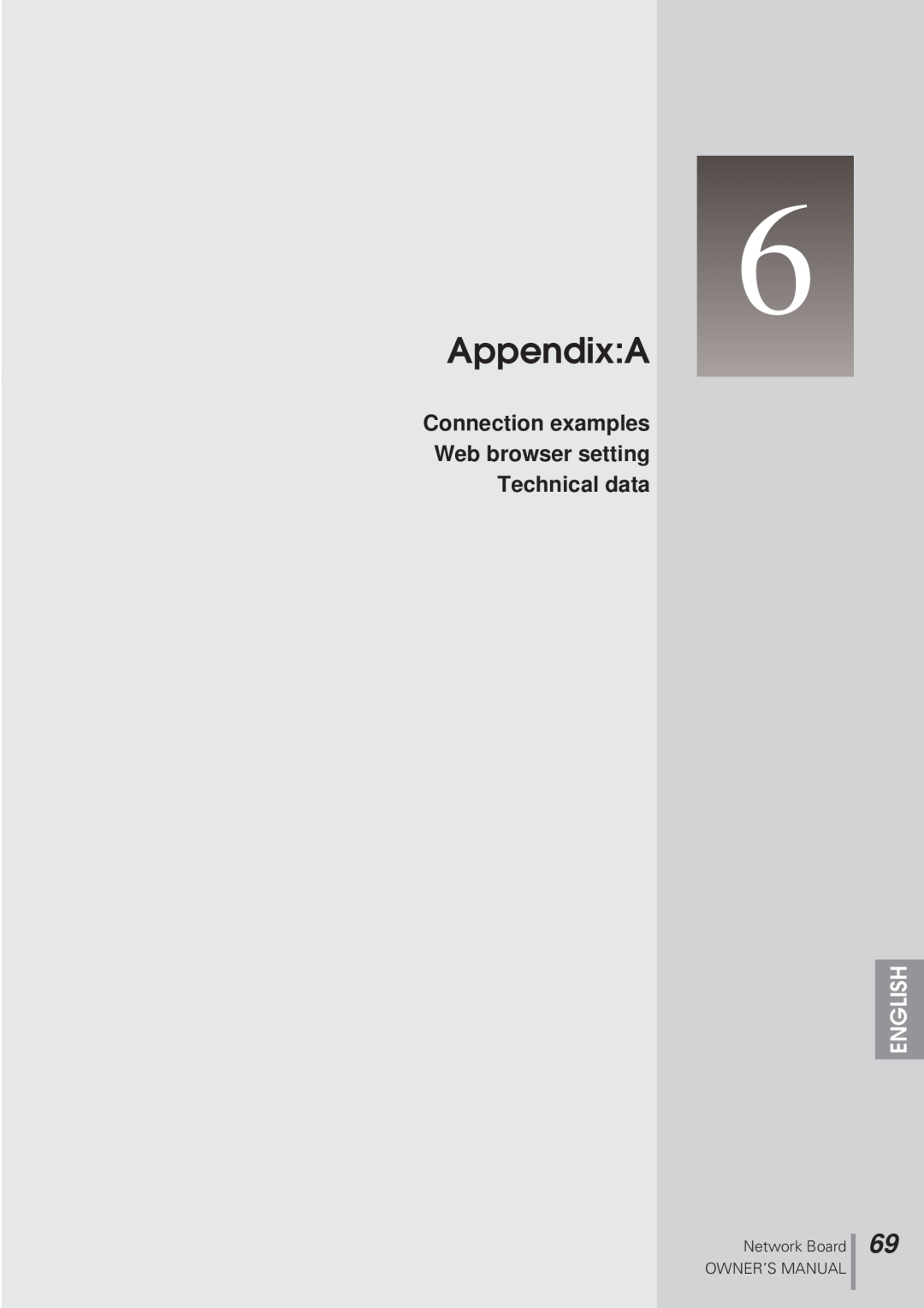 Eiki MD13NET owner manual Appendix:A, Connection examples Web browser setting, Technical data, English 