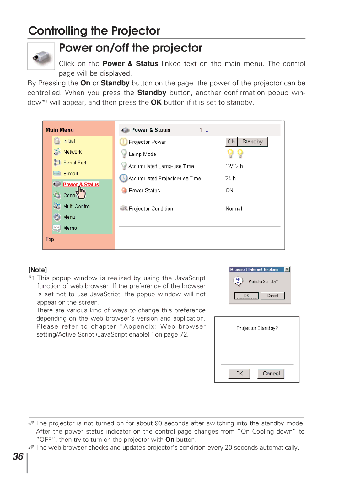 Eiki MD13NET owner manual Controlling the Projector Power on/off the projector 