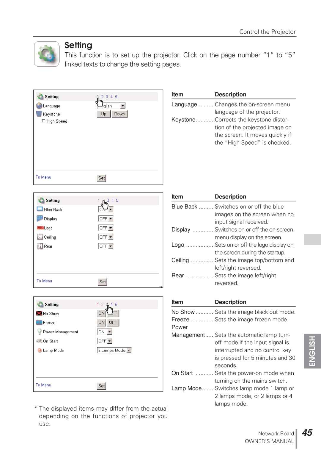 Eiki MD13NET owner manual Setting 