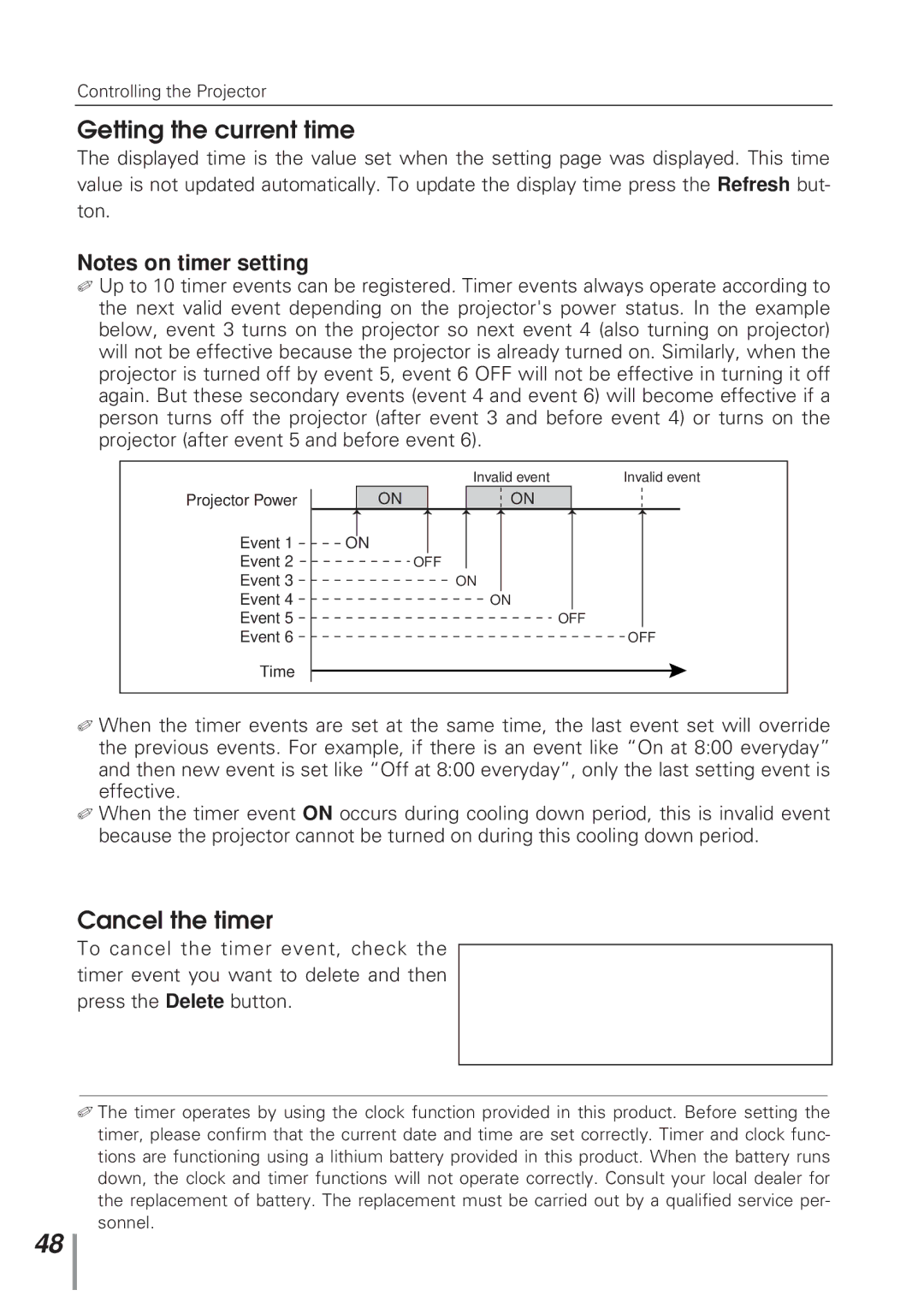 Eiki MD13NET owner manual Getting the current time, Cancel the timer 