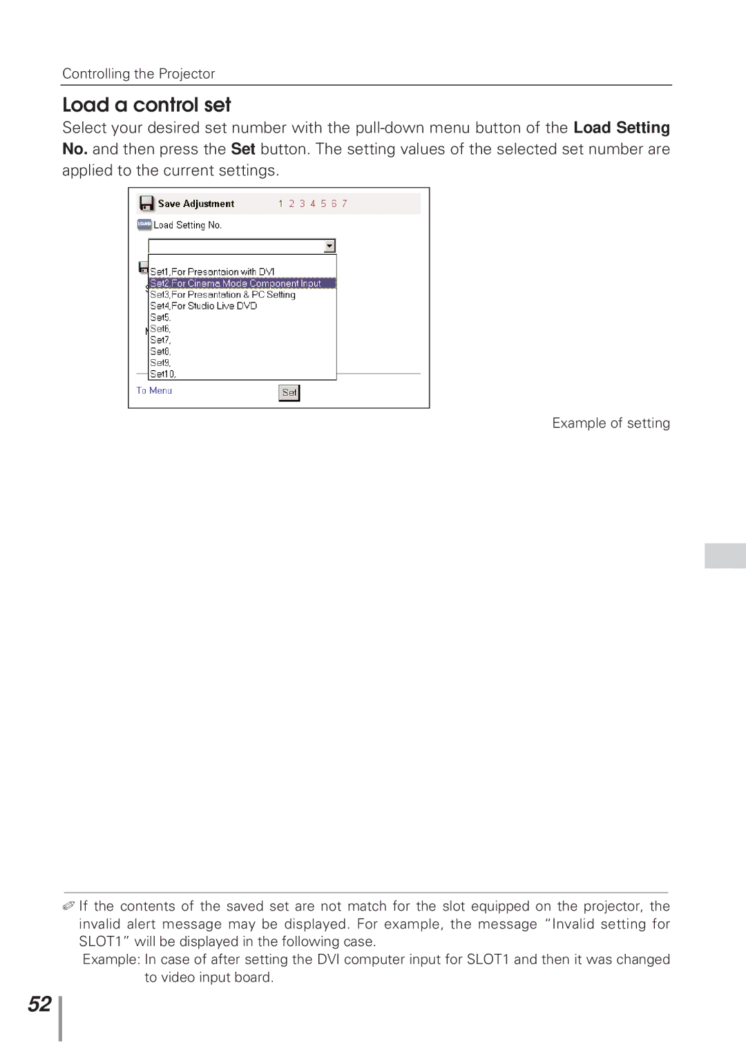 Eiki MD13NET owner manual Load a control set 