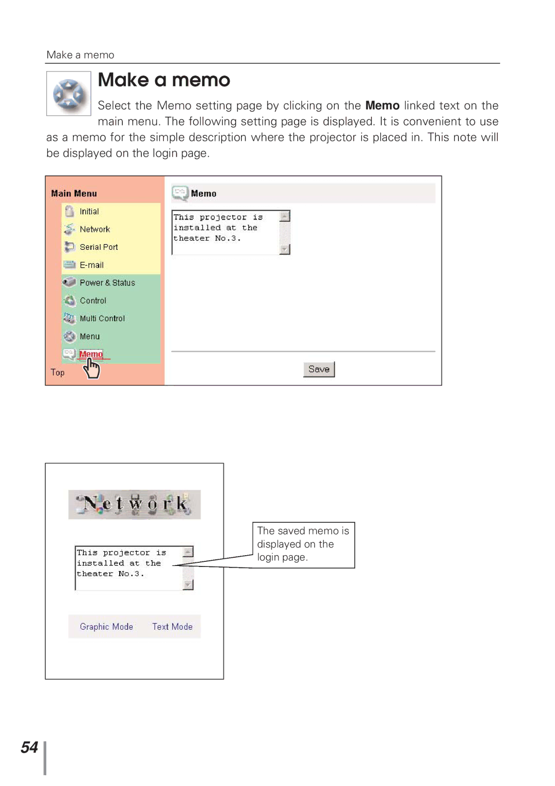 Eiki MD13NET owner manual Make a memo 