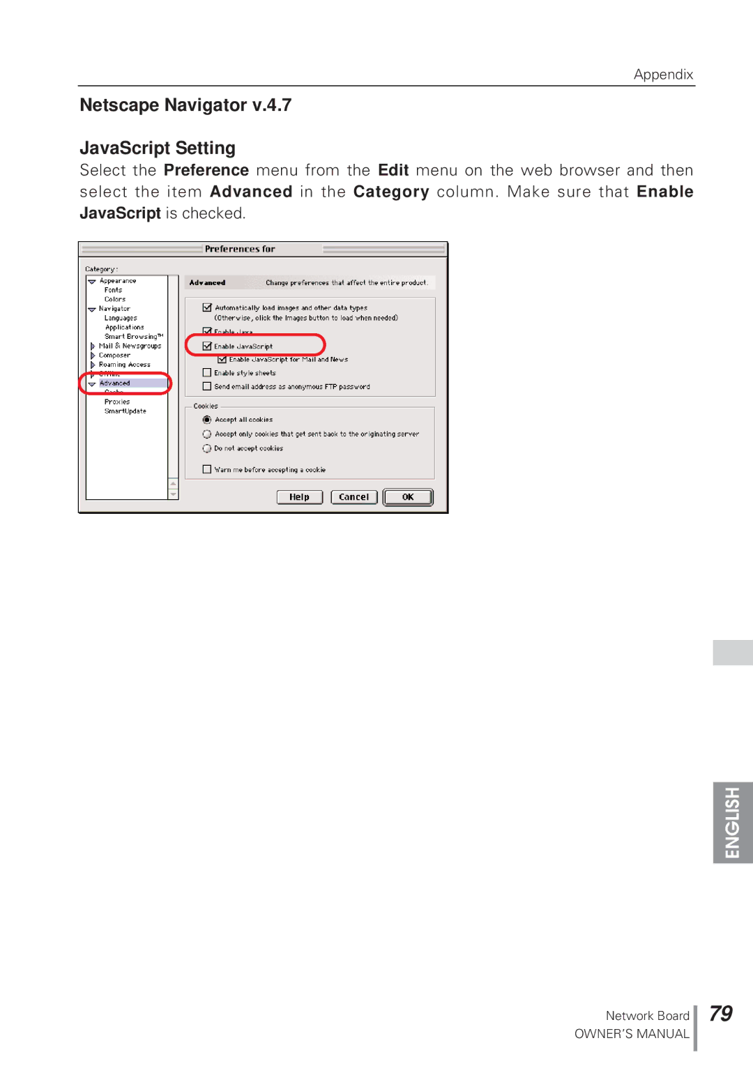 Eiki MD13NET owner manual Netscape Navigator JavaScript Setting 