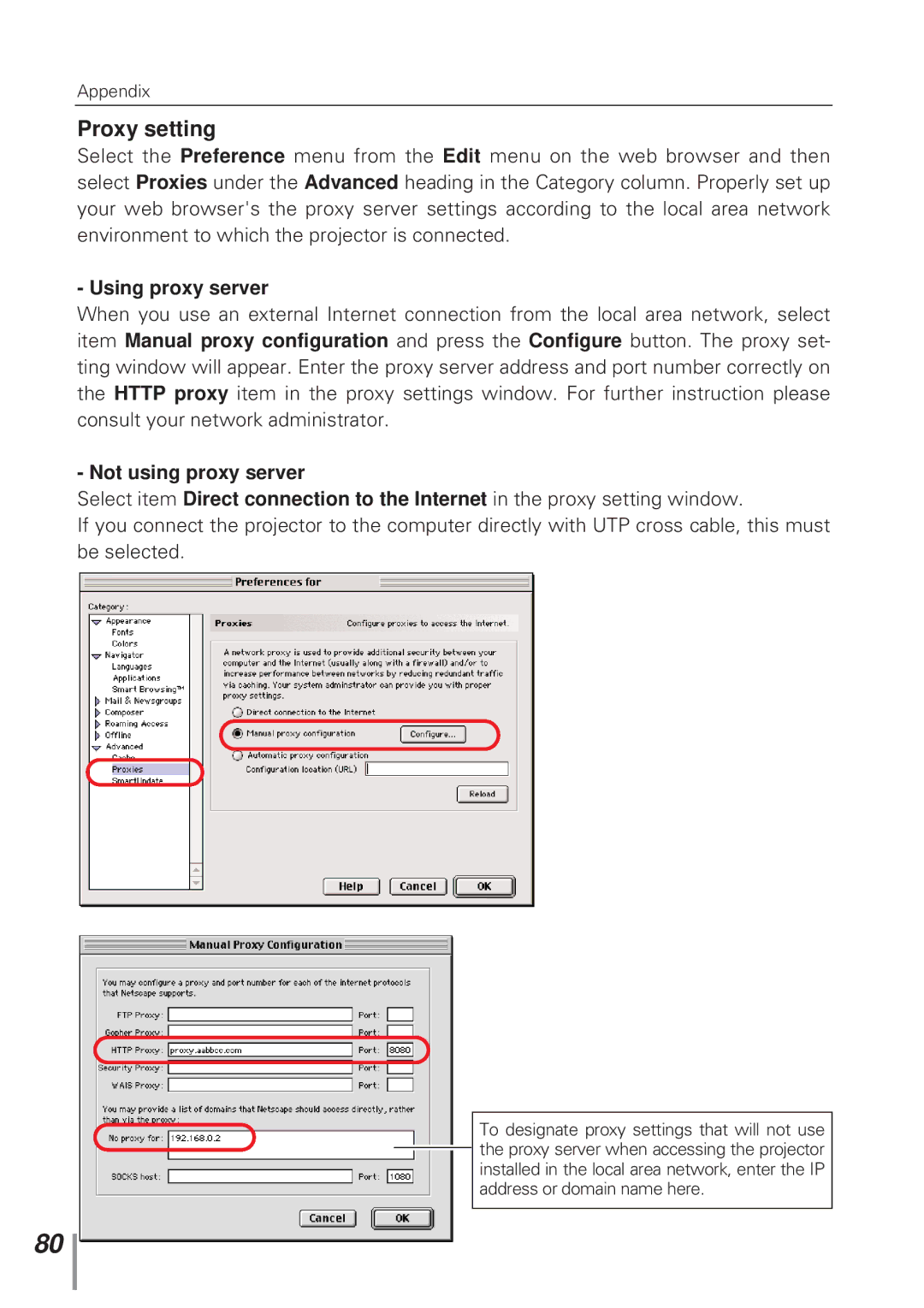 Eiki MD13NET owner manual Proxy setting 