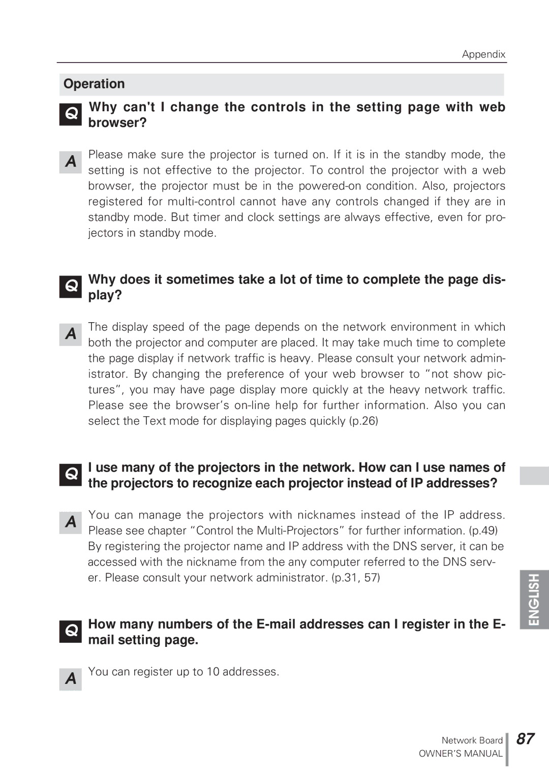 Eiki MD13NET owner manual You can register up to 10 addresses 