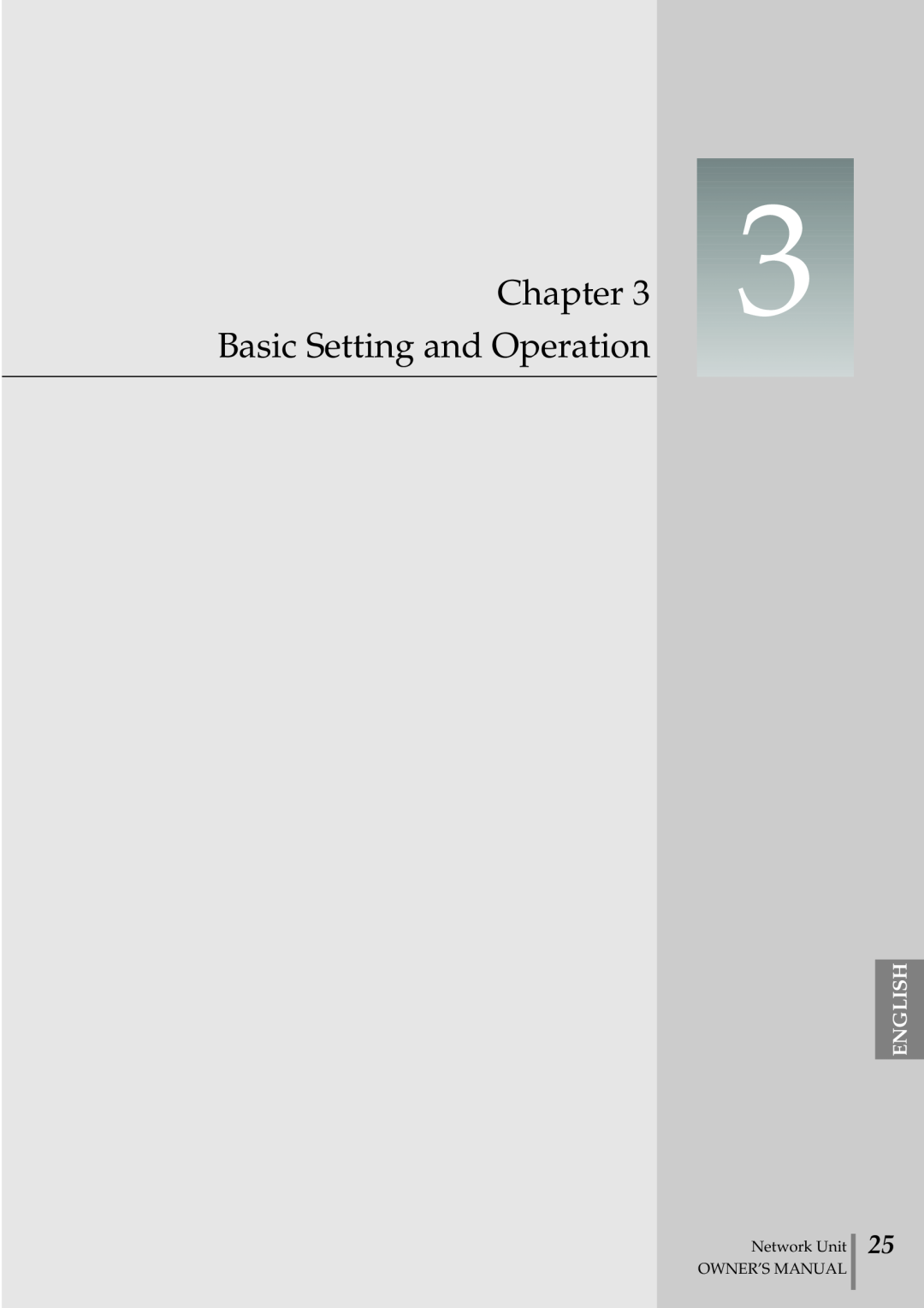 Eiki PjNET-20 owner manual Basic Setting and Operation, Chapter, English, Network Unit OWNER’S MANUAL 