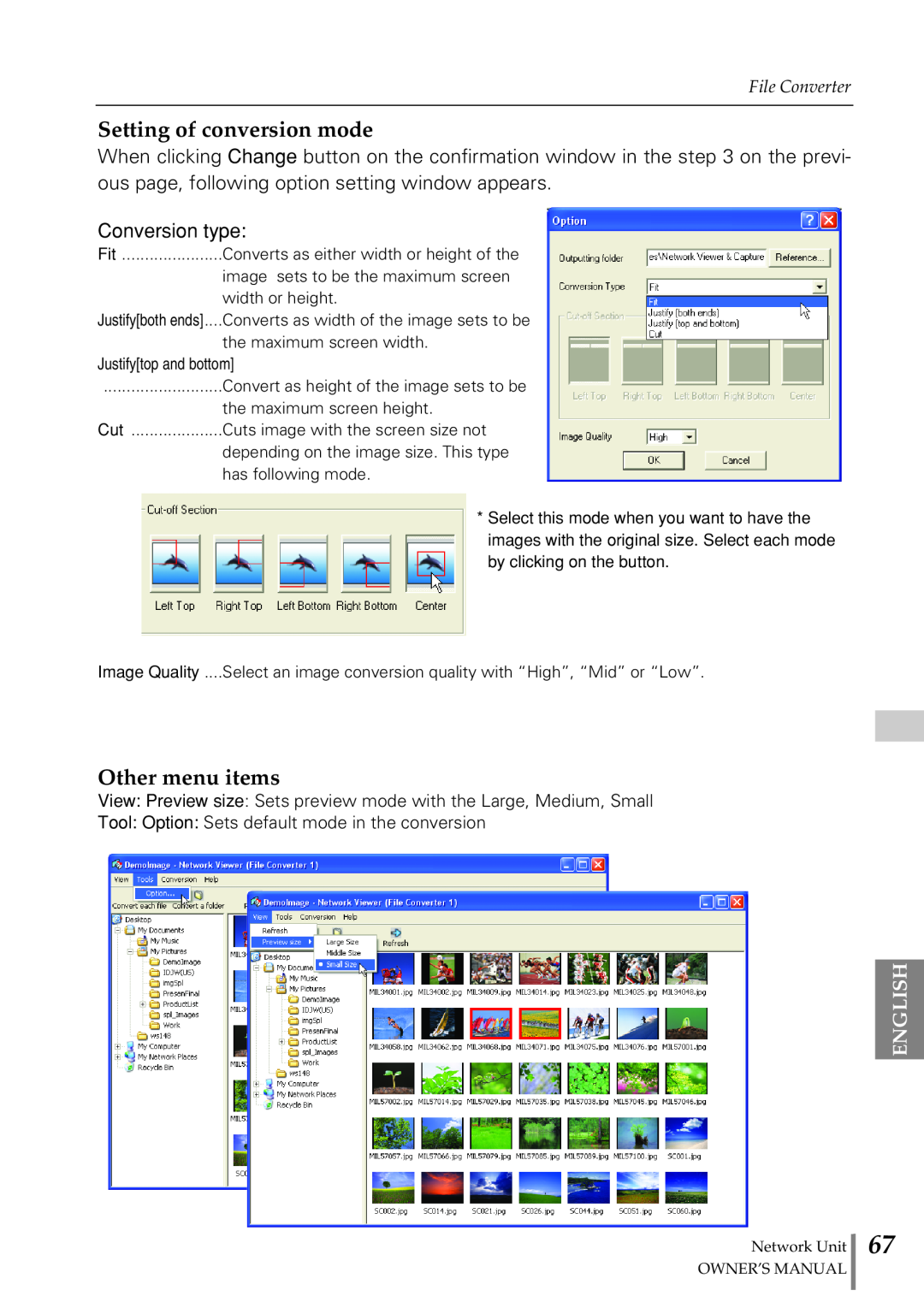 Eiki PjNET-20 owner manual Setting of conversion mode, Other menu items, Conversion type, English, File Converter 