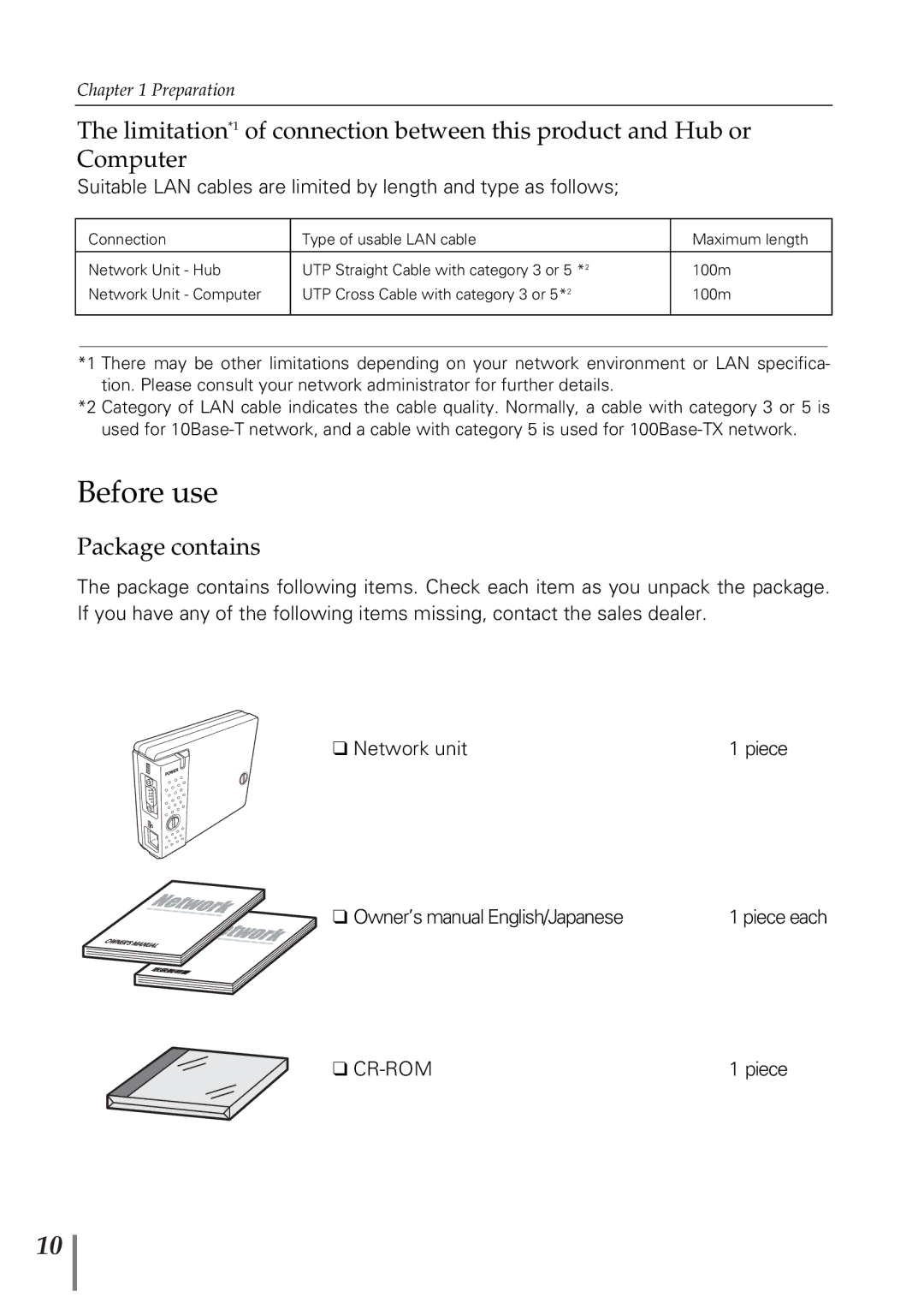 Eiki PjNET-20 owner manual Before use, Package contains 