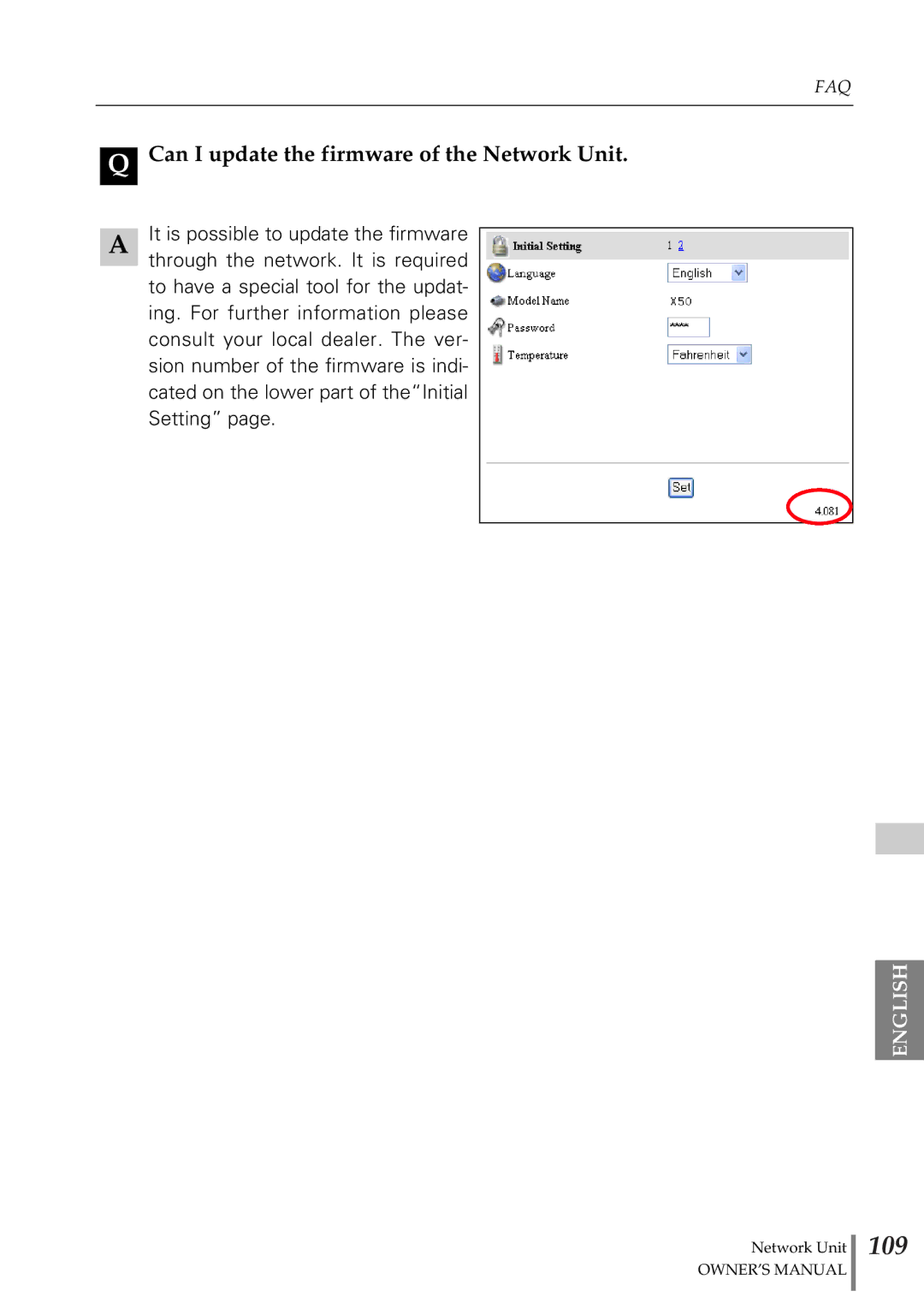 Eiki PjNET-20 owner manual 109, Can I update the firmware of the Network Unit 