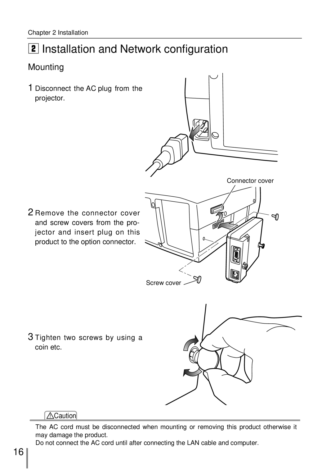 Eiki PjNET-20 owner manual Installation and Network configuration, Mounting 