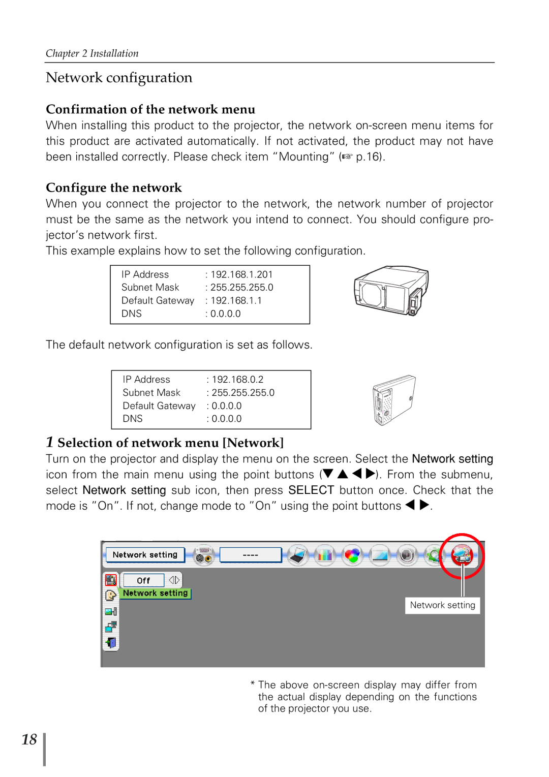 Eiki PjNET-20 owner manual Network configuration, Confirmation of the network menu, Configure the network 