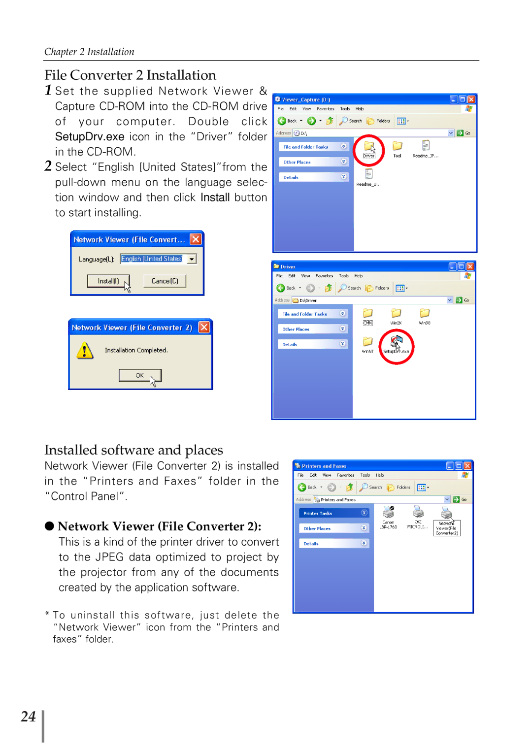 Eiki PjNET-20 owner manual File Converter 2 Installation, Installed software and places 