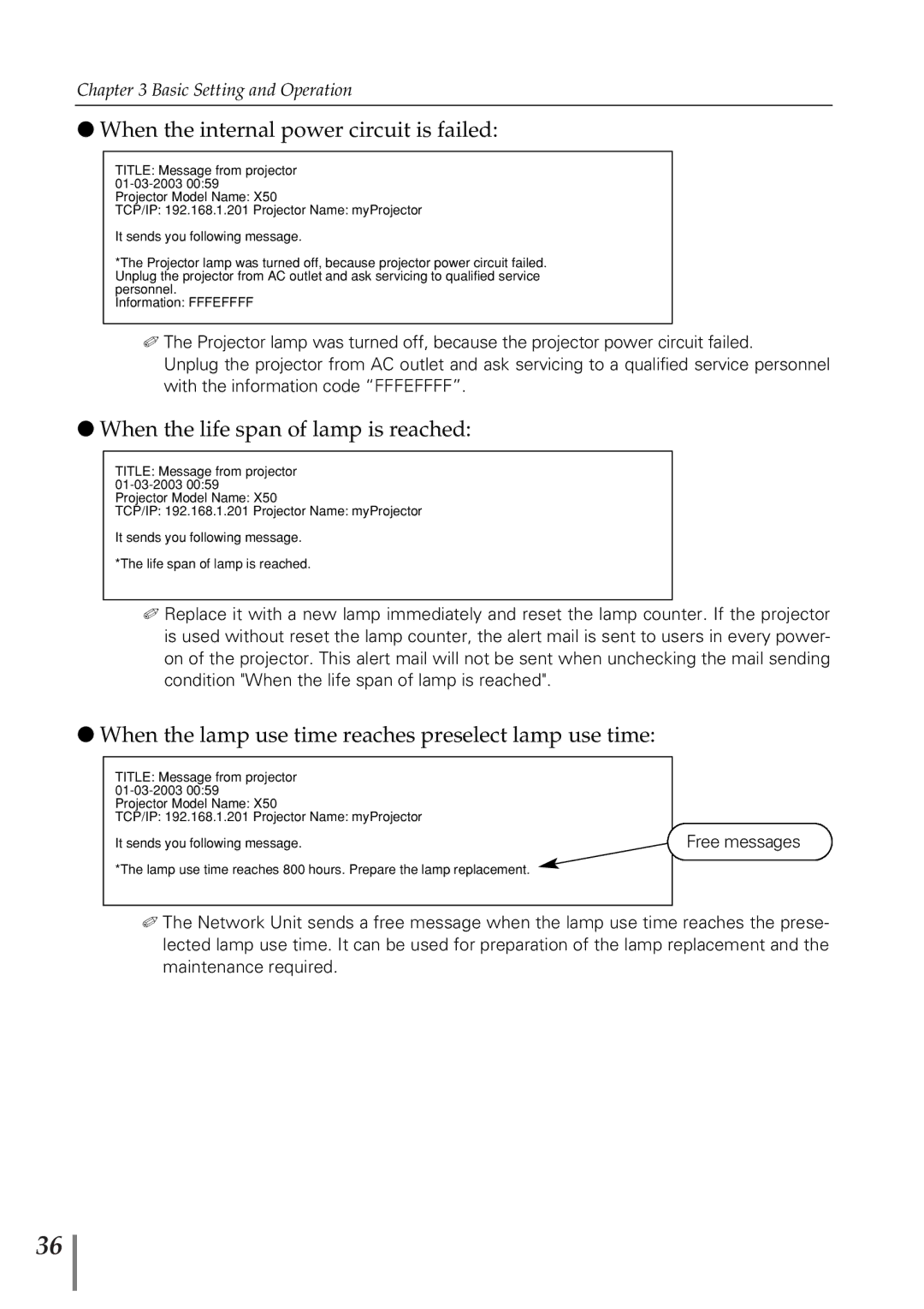 Eiki PjNET-20 owner manual When the internal power circuit is failed 