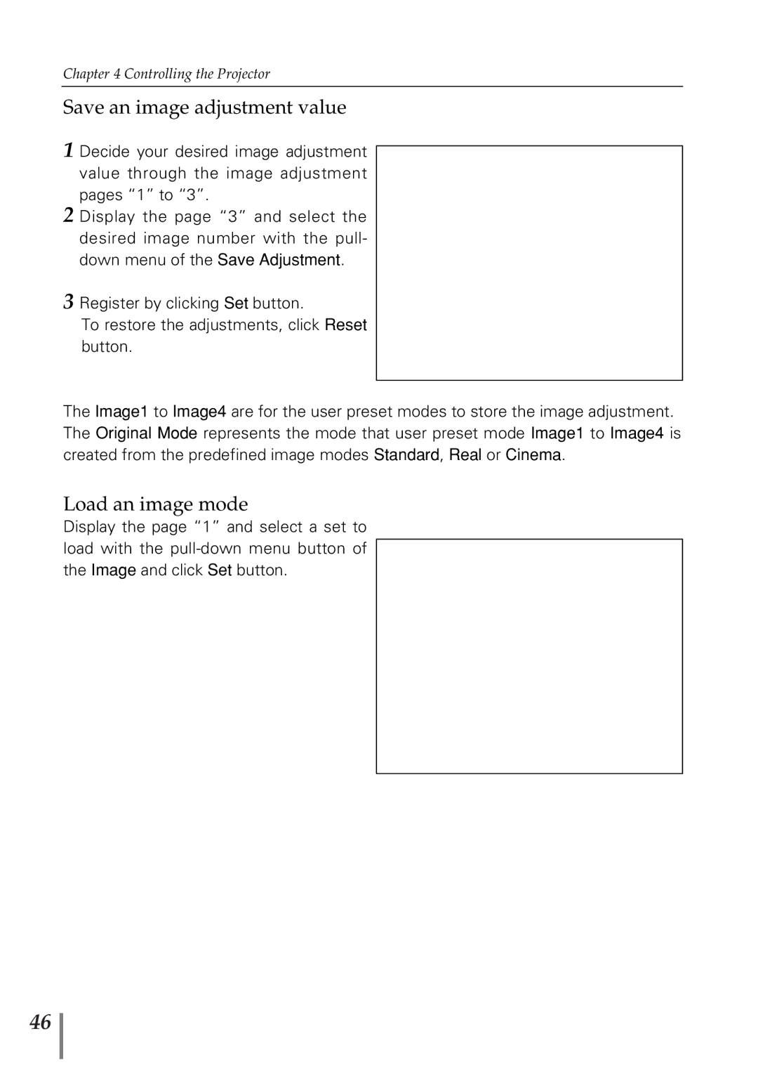 Eiki PjNET-20 owner manual Save an image adjustment value, Load an image mode 