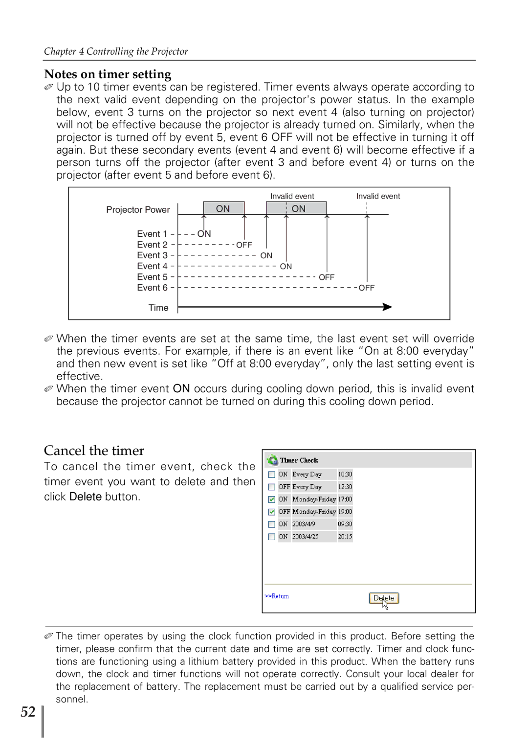 Eiki PjNET-20 owner manual Cancel the timer 