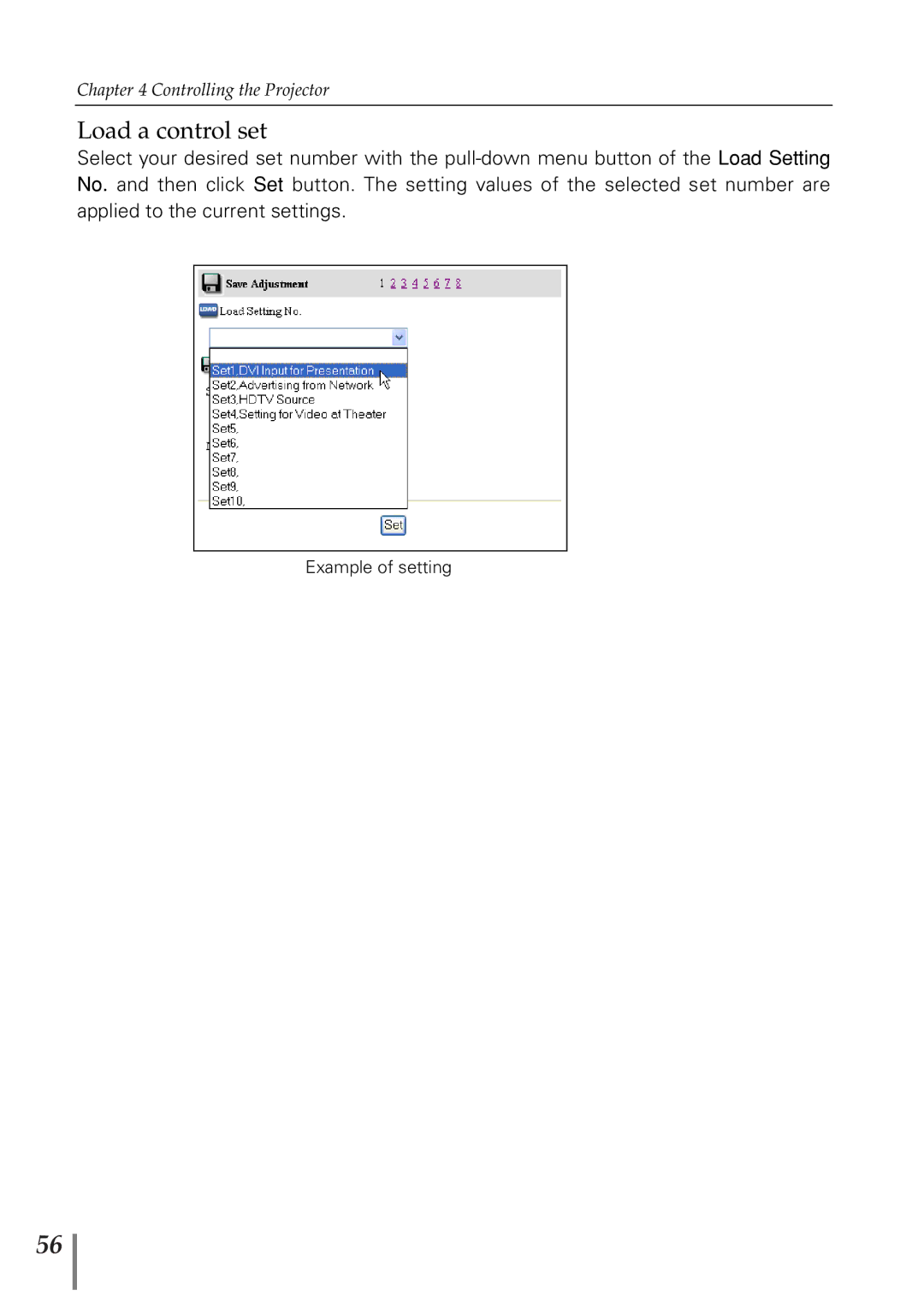 Eiki PjNET-20 owner manual Load a control set 