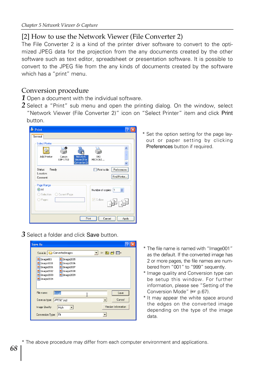 Eiki PjNET-20 owner manual Conversion procedure, Select a folder and click Save button 