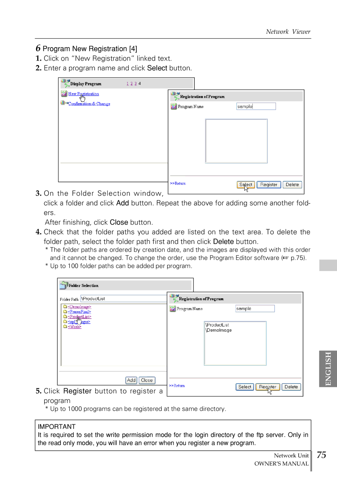 Eiki PjNET-20 owner manual Click Register button to register a program 