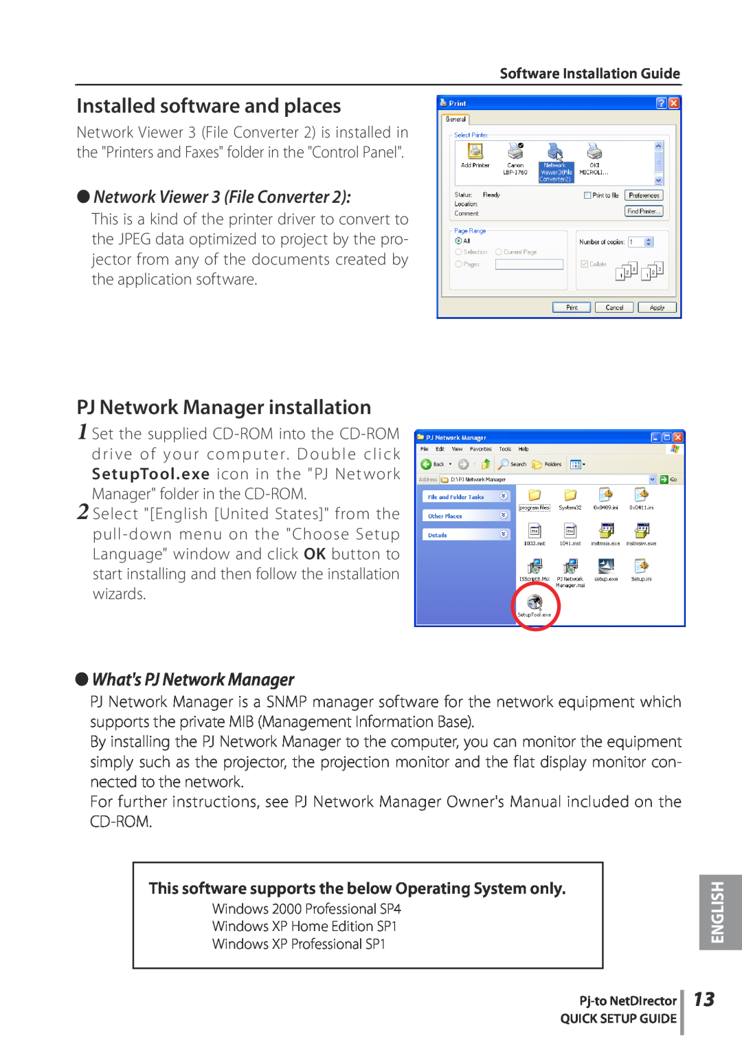 Eiki PJNET-30 setup guide Installed software and places, PJ Network Manager installation, Whats PJ Network Manager 