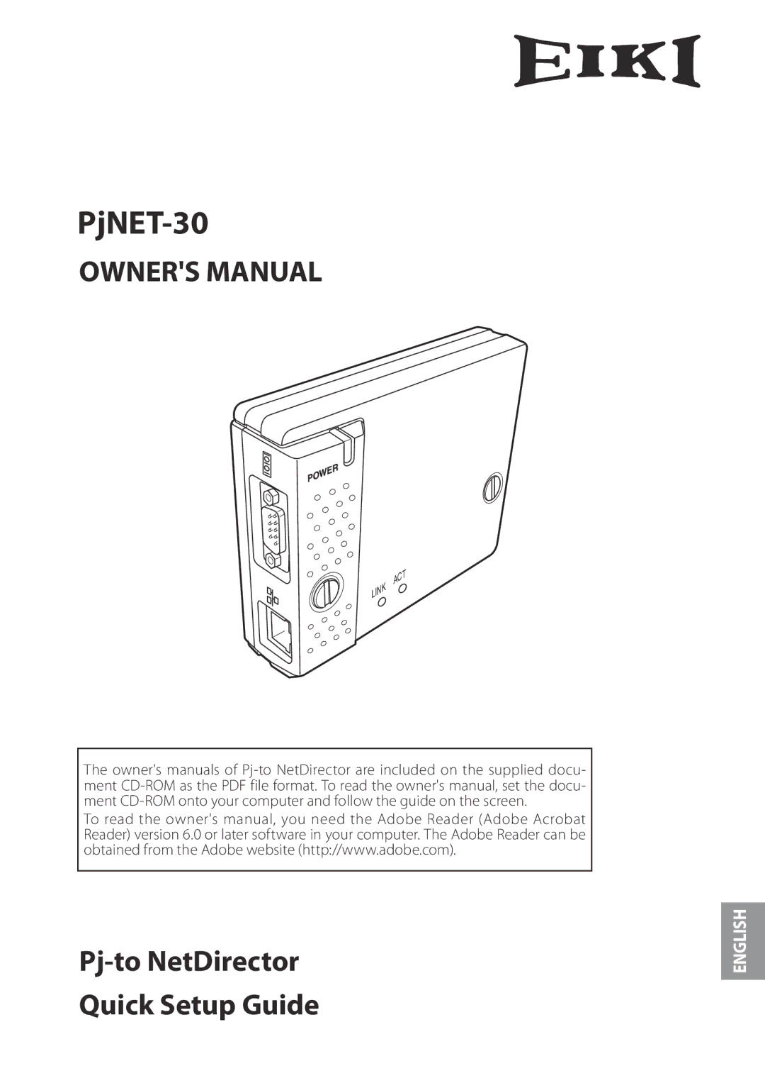 Eiki PJNET-30 setup guide PjNET-30 