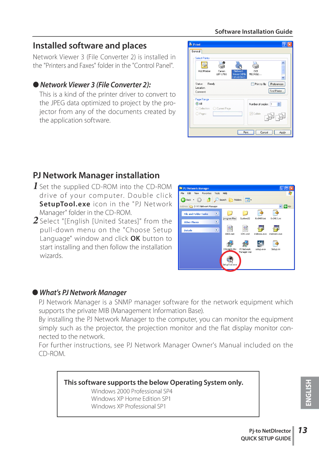 Eiki PJNET-30 setup guide Installed software and places, PJ Network Manager installation, Whats PJ Network Manager 