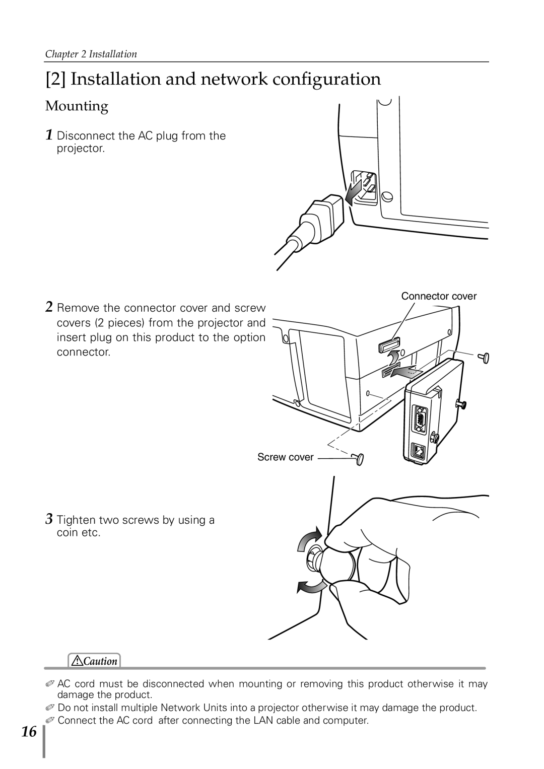 Eiki PJNET-300 owner manual Installation and network configuration, Mounting 